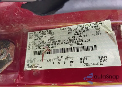 2003 Ford E-250 Commercial/Recreational z USA, uszkodzony, nr VIN 1FTNE24L53HB45564